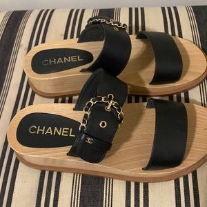 Chanel wooden sandals size 7